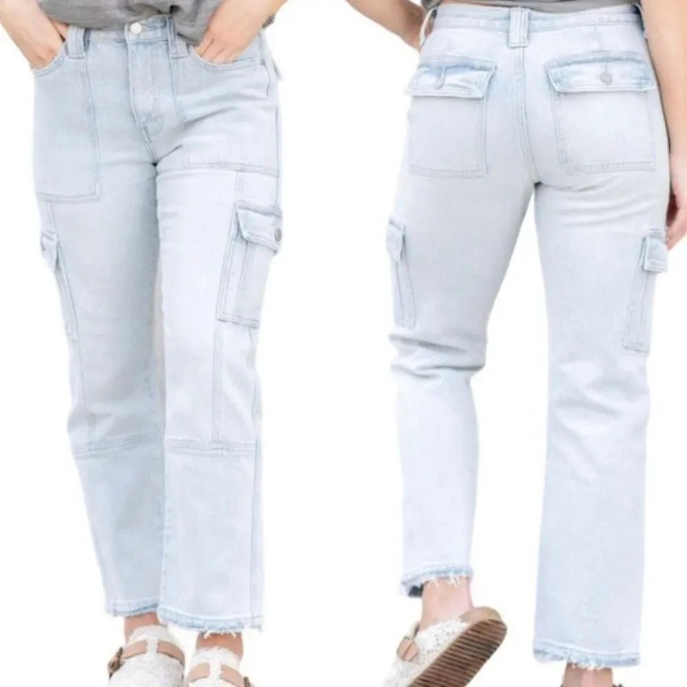 Kancan Winston high rise cargo light wash jeans 7/27